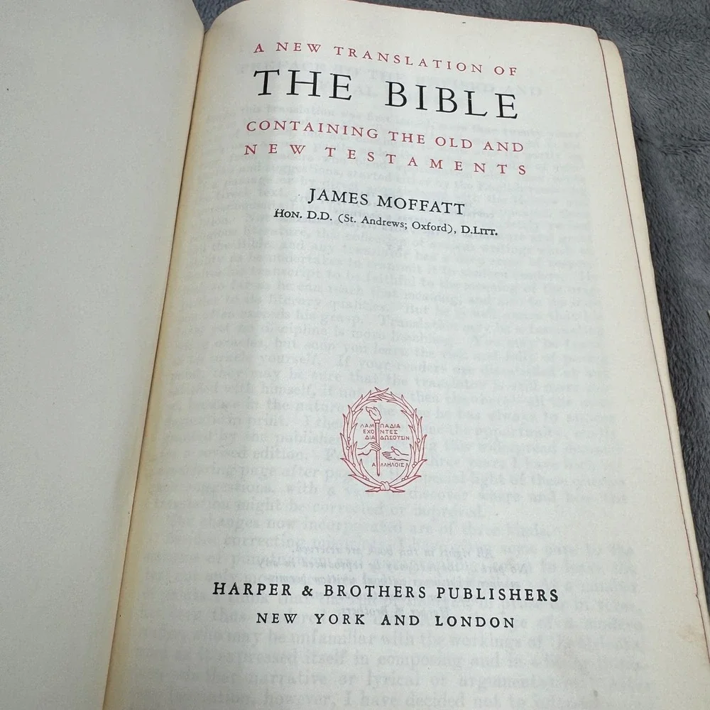 Harper & Brothers The Bible James Moffatt‎ Translation 1935 Black Good Hardcover